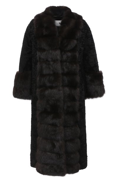 Шуба из меха соболя и каракульчи MANZONI24, арт. 20M854-PAZ/BLACK/EXTRADARK/38-46, фото 1