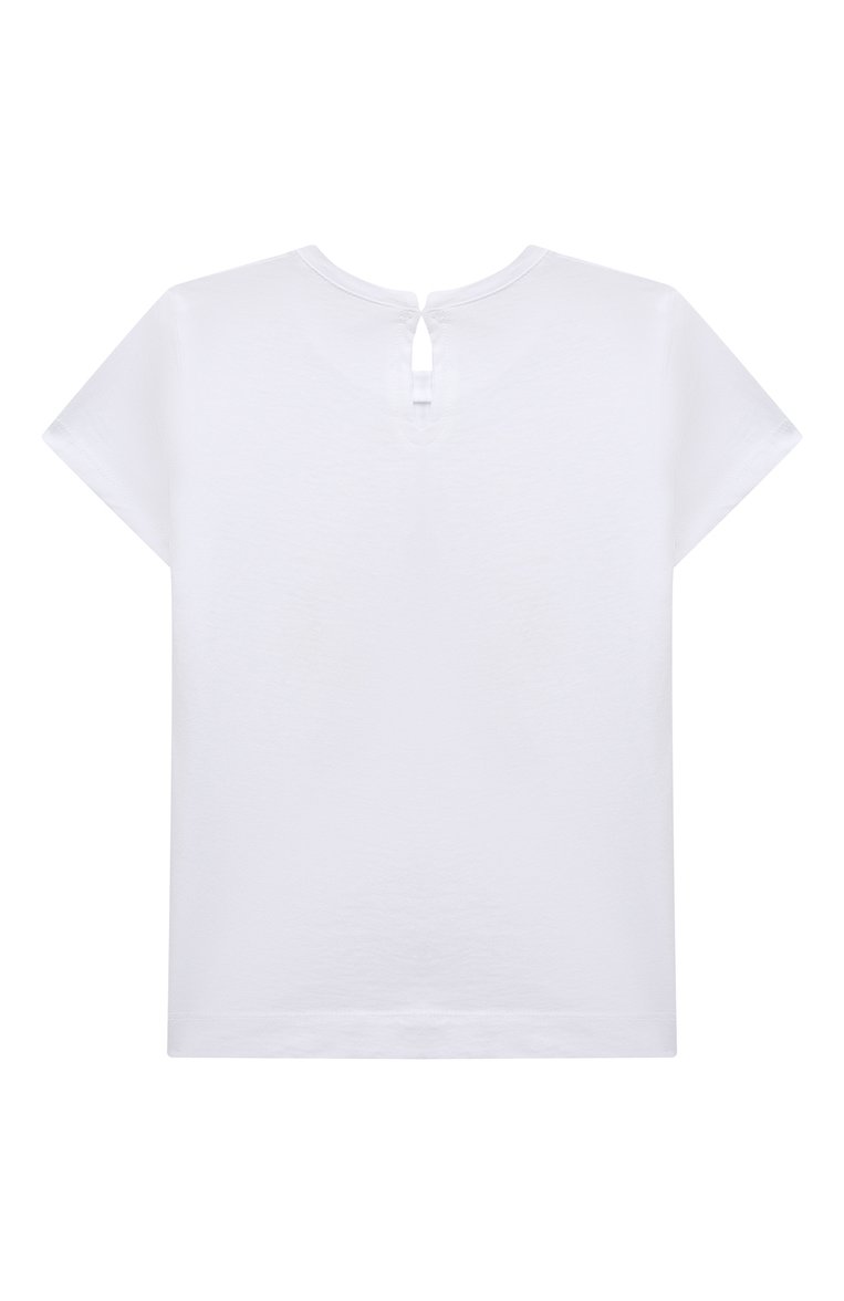 Детский хлопковая футболка MONNALISA белого цвета, арт. 39C614 | Фото 2 (Материал сплава: Проставлено; Нос: Не проставлено; Материал внешний: Хлопок; Кросс-КТ НВ: Футболка; Ростовка одежда: 24 мес | 92 см, 36 мес | 98 см)