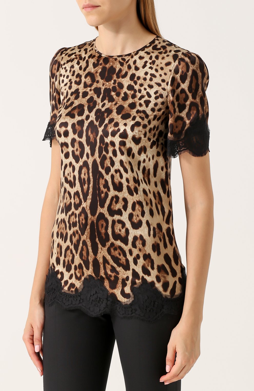 Шелковый топ с леопардовым принтом и кружевной отделкой DOLCE & GABBANA, арт. 0102/F7V06T/FSAAG, фото 3