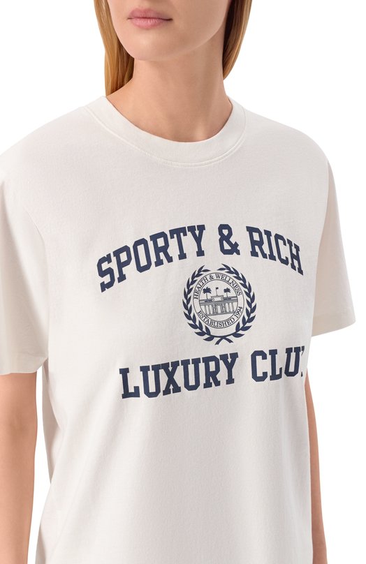 Хлопковая футболка Luxury Club Sporty and Rich T01087842WH01/S&R LUXURY CLUB T-SHIRT Белый  T01087842WH01/S&R LUXURY CLUB T-SHIRT Фото 5