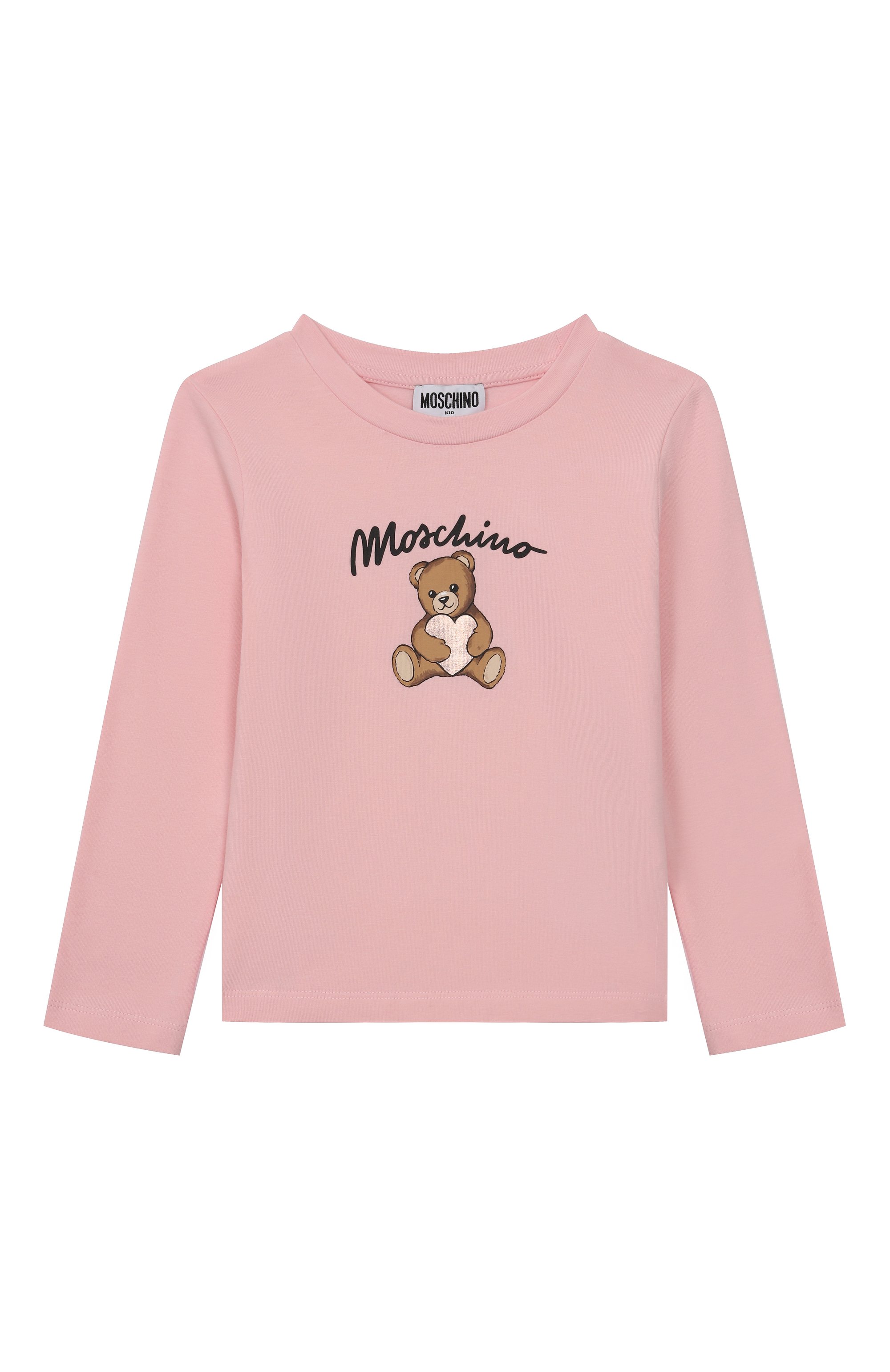 Хлопковый лонгслив MOSCHINO светло-розового цвета по цене 9580 руб., арт. HD0010/LBA11/4-8, фото 1 Хлопковый лонгслив MOSCHINO, арт. HD0010/LBA11/4-8, фото 1