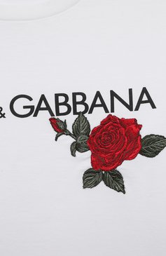 Детская хлопковая футболка DOLCE & GABBANA белого цвета, арт. L5JTKT/G7J7W/2-6 | Фото 3 (Девочки Кросс-КТ: футболка-одежда; Рукава: Короткие; Материал сплава: Проставлено; Материал внешний: Хлопок; Драгоценные камни: Проставлено)