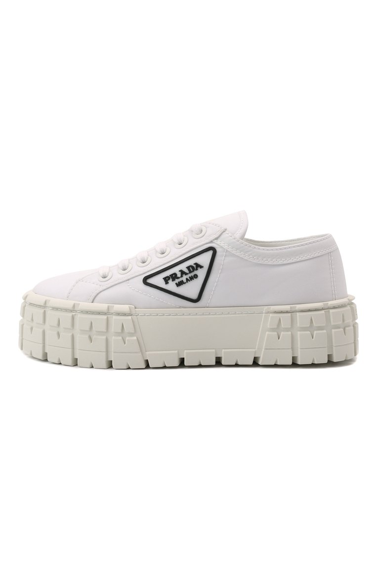Женские текстильные кеды double wheel PRADA белого цвета, арт. 1E260M-3LFX-F0009-050 | Фото 4 (Материал внешний: Текстиль; Подошва: Массивная; Материал утеплителя: Без утеплителя; Стили: Классический, Кэжуэл; Нос: Не проставлено; Кросс-КТ: Низкие)