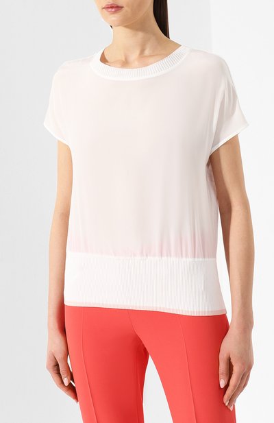 Шелковый топ EMPORIO ARMANI белого цвета по цене 41900 руб., арт. 2NK51T/28814, фото 3 Шелковый топ EMPORIO ARMANI, арт. 2NK51T/28814, фото 3