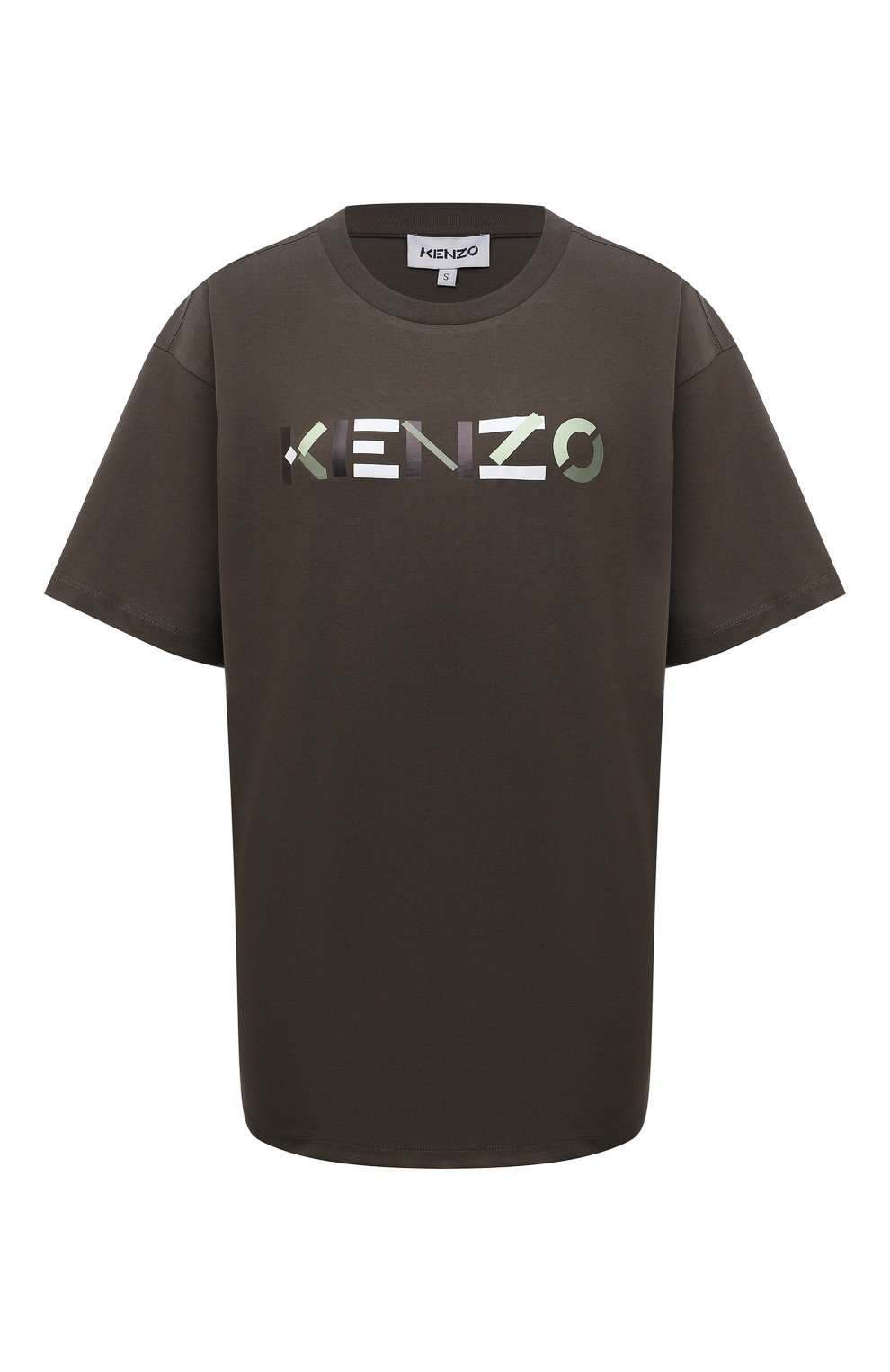 Хлопковая футболка KENZO темно-коричневого цвета по цене 18200 руб., арт. FB62TS9744SA, фото 1 Хлопковая футболка KENZO, арт. FB62TS9744SA, фото 1