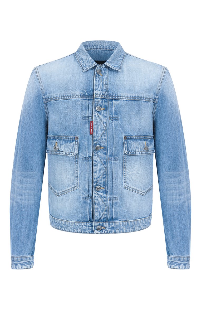 Мужская джинсовая куртка DSQUARED2 синего цвета, арт. S71AN0607/S30309 | Фото 1 (Длина (верхняя одежда): Короткие; Материал внешний: Хлопок, Деним; Рукава: Длинные; Кросс-КТ: Деним, Легкие; Стили: Кэжуэл)