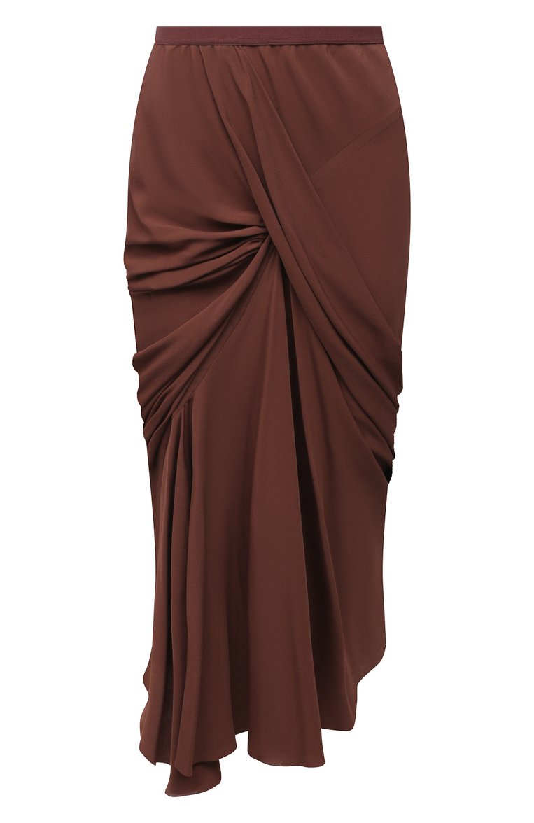 Женская юбка RICK OWENS коричневого цвета, арт. RP21S3336/CC | Фото 1 (Длина Ж (юбки, платья, шорты): Миди; Материал внешний: Шелк, Синтетический материал; Стили: Романтичный; Женское Кросс-КТ: Юбка-одежда; Региональные ограничения белый список (Axapta Mercury): RU, Не проставлено)