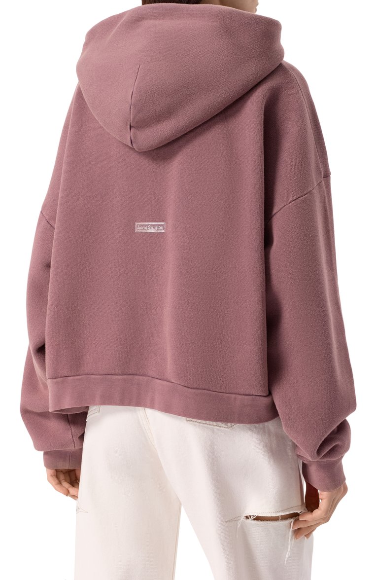 Женский хлопковое худи ACNE STUDIOS сиреневого цвета, арт. FN-UX-SWEA000019/CI0138 | Фото 4 (Драгоценные камни: Проставлено; Материал сплава: Проставлено; Рукава: Длинные; Длина (для топов): Стандартные; Стили: Кэжуэл; Женское Кросс-КТ: Худи-одежда; Материал внешний: Хлопок)