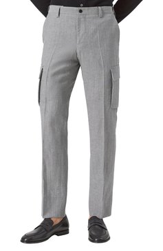 Мужские брюки-карго из шерсти и льна CORNELIANI серого цвета, арт. 254L02-2514164 | Фото 3 (Материал внешний: Шерсть, Лен; Длина (брюки, джинсы): Стандартные; Материал сплава: Проставлено; Драгоценные камни: Проставлено; Силуэт М (брюки): Карго; Случай: Повседневный; Стили: Кэжуэл)