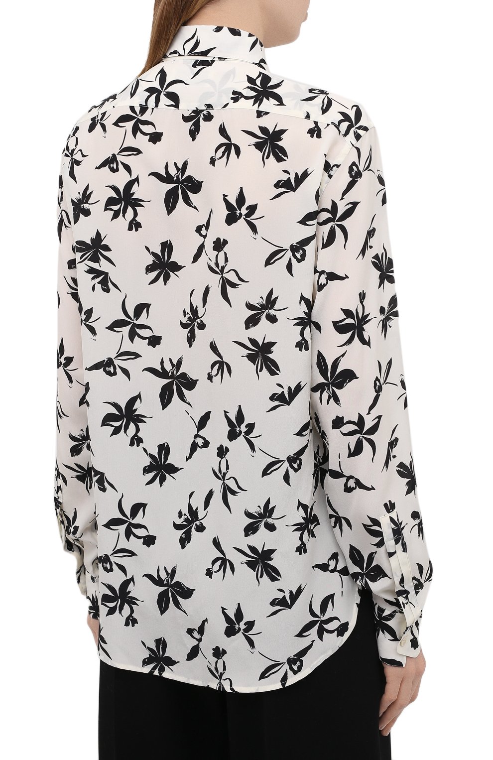 Шелковая рубашка SAINT LAURENT черно-белого цвета по цене 96050 руб., арт. 646850/Y2C16, фото 4 Шелковая рубашка SAINT LAURENT, арт. 646850/Y2C16, фото 4