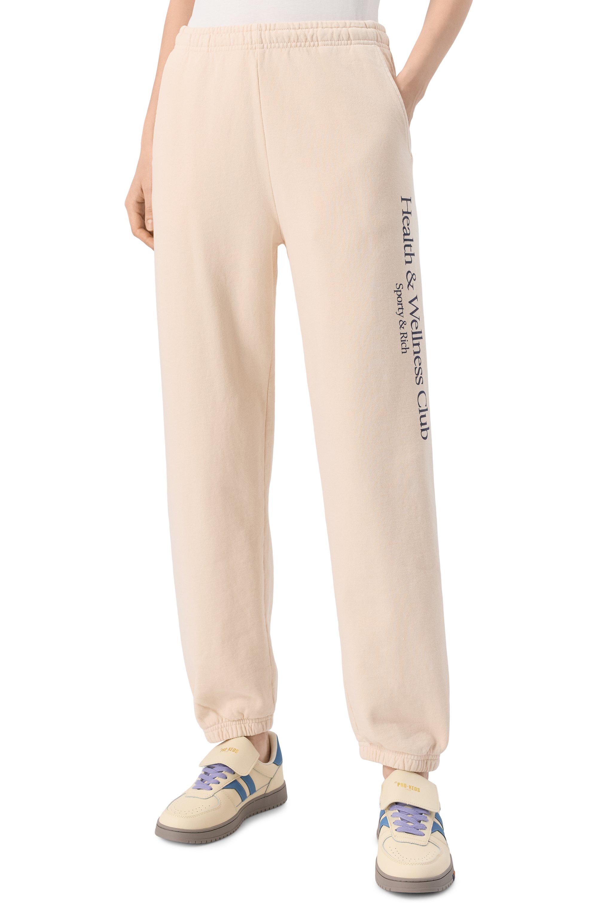 Хлопковые джоггеры SPORTY AND RICH бежевого цвета по цене 26100 руб., арт. PA036606241CR01, фото 7 Хлопковые джоггеры SPORTY AND RICH, арт. PA036606241CR01, фото 7