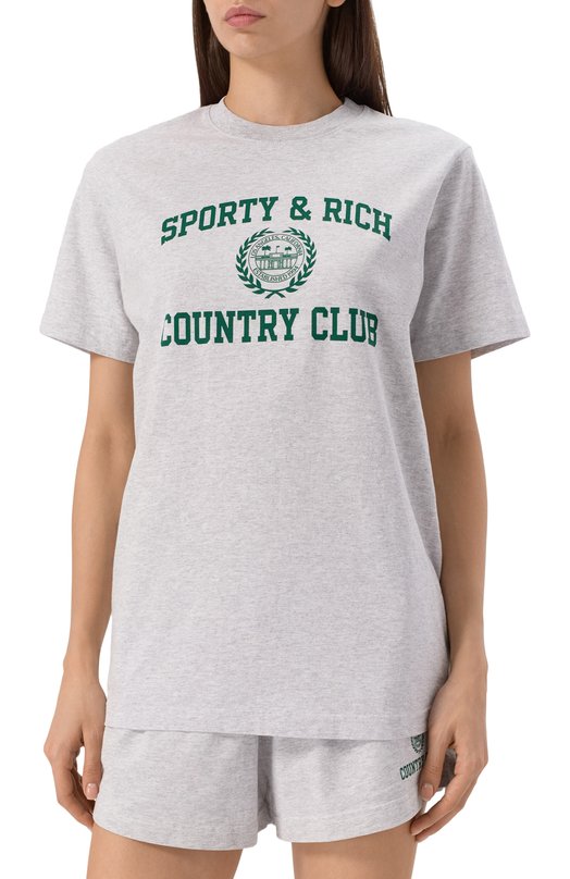Хлопковая футболка Sporty and Rich T0043606218GY03 Серый  T0043606218GY03 Фото 3