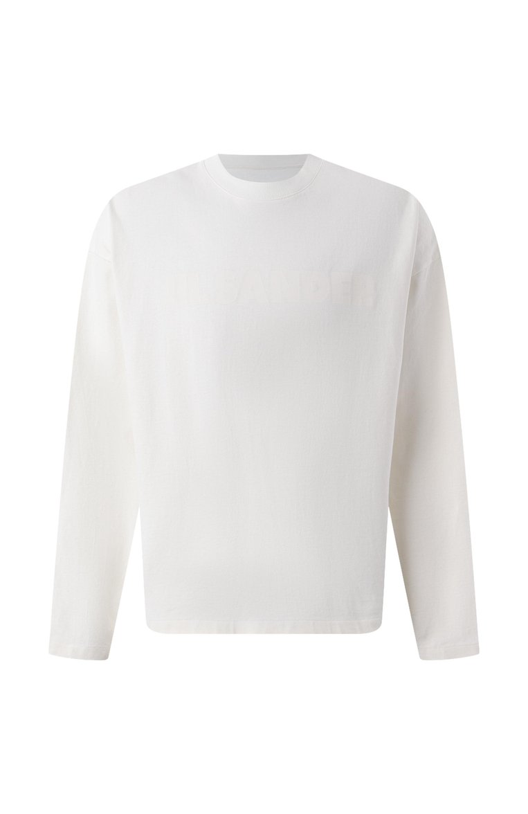 Мужская хлопковый л�онгслив JIL SANDER белого цвета, арт. J21GC0167/J20243 | Фото 1 (Материал внешний: Хлопок; Рукава: Длинные; Длина (для топов): Стандартные; Стили: Кэжуэл; Принт: Без принта; Мужское Кросс-КТ: Футболка-одежда; Кросс-КТ: Джерси; Автоматизация состава: Проставлено; Автоматизация ТО: Проставлено; Детали: Декор)