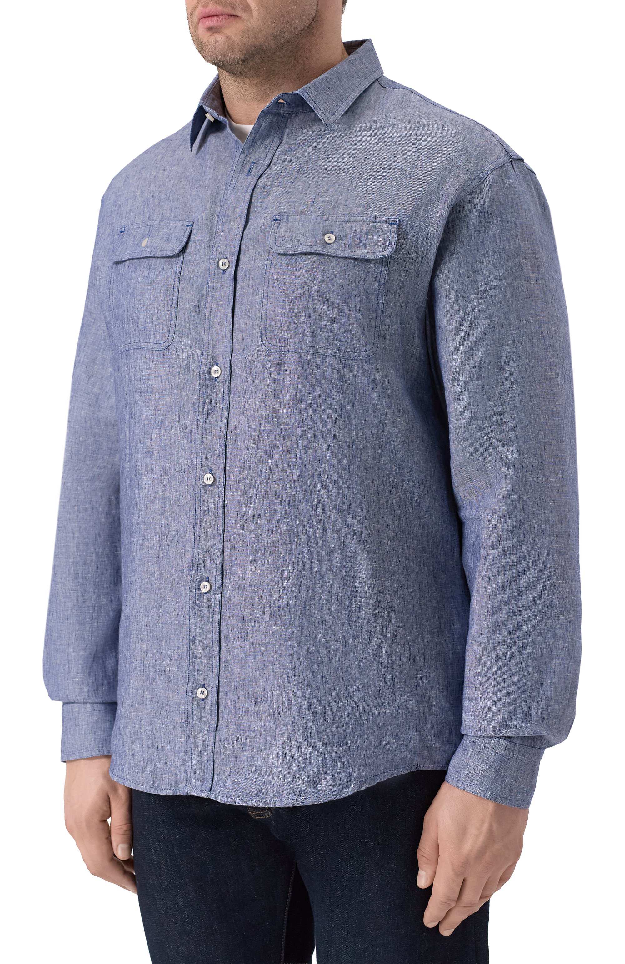 Льняная рубашка PAUL&SHARK синего цвета по цене 56150 руб., арт. 25413252_002, фото 3 Льняная рубашка PAUL&SHARK, арт. 25413252_002, фото 3