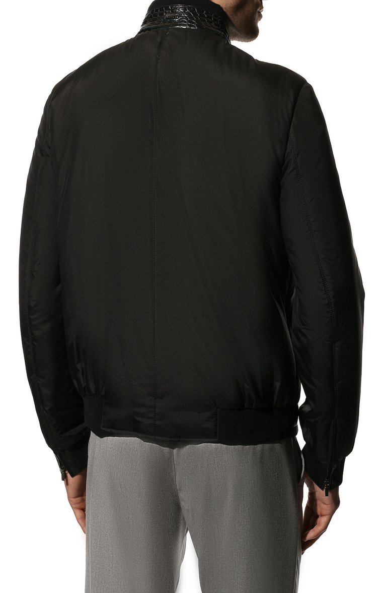 Мужской ут�епленный шелковый бомбер ZILLI черного цвета, арт. MAQ-B0ND0-30036/1002/AMIS | Фото 4 (Кросс-КТ: Куртка, бомбер; Материал внешний: Шелк; Материал утеплителя: Шерсть; Рукава: Длинные; Принт: Без принта; Мужское Кросс-КТ: утепленные куртки, Верхняя одежда; Материал сплава: Проставлено; Ювелирные украшения: Назначено; Драгоценные камни: Проставлено; Длина (верхняя одежда): Короткие; Стили: Кэжуэл; Статус проверки: Проверена категория)