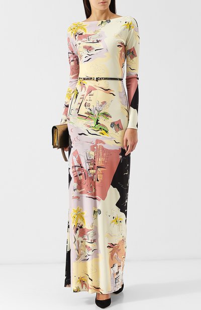 Платье-макси с поясом и принтом EMILIO PUCCI разноцветного цвета по цене 128500 руб., арт. 8UJI30/8U724, фото 2 Платье-макси с поясом и принтом EMILIO PUCCI, арт. 8UJI30/8U724, фото 2