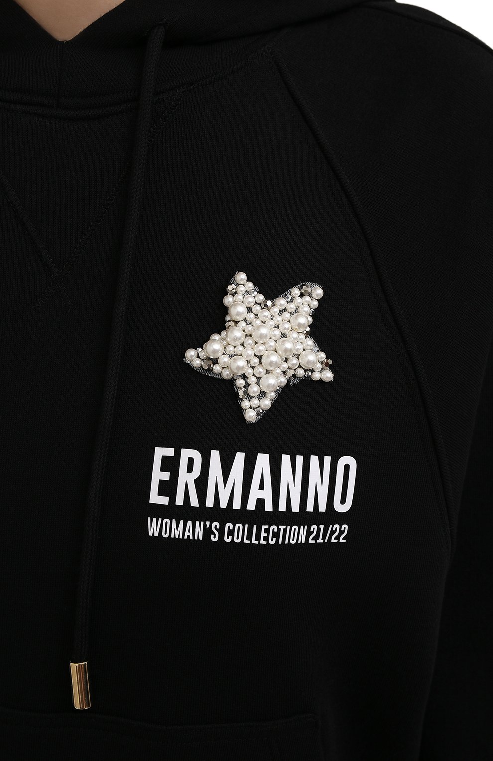 Хлопковое худи ERMANNO FIRENZE черного цвета по цене 32400 руб., арт. D39ET FL071FEL, фото 5 Хлопковое худи ERMANNO FIRENZE, арт. D39ET FL071FEL, фото 5