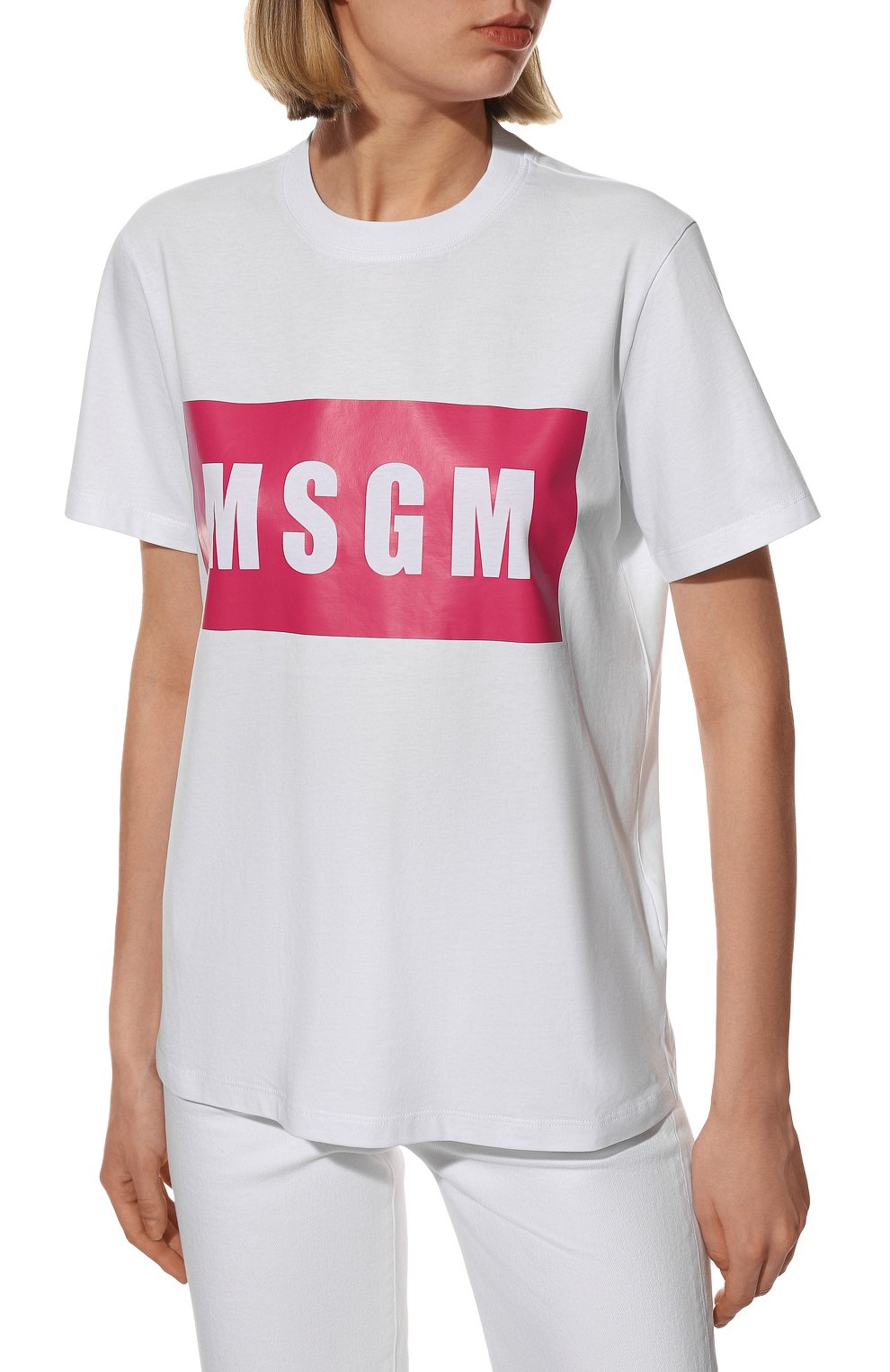 Хлопковая футболка MSGM белого цвета по цене 13000 руб., арт. 3241MDM520 227298, фото 3 Хлопковая футболка MSGM, арт. 3241MDM520 227298, фото 3