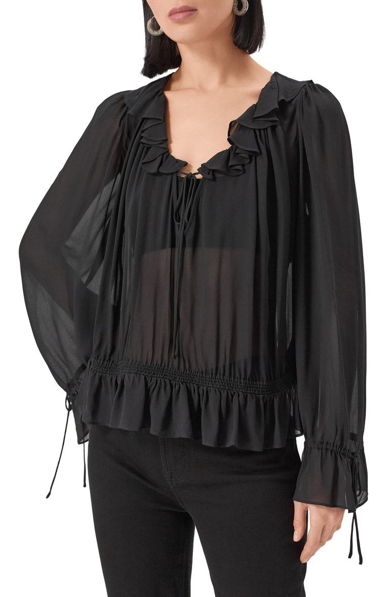Женская блузка из вискозы THE KOOPLES черного цвета, арт. FT0P30017K | Фото 3 (Материал внешний: Вискоза; Рукава: Длинные; Длина (для топов): Стандартные; Принт: Без принта; Женское Кросс-КТ: Блуза-одежда; Стили: Романтичный)