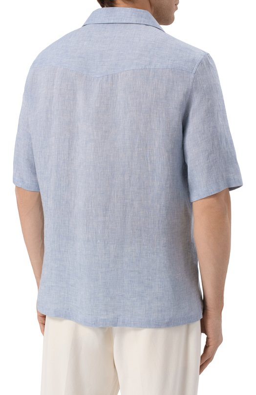 Льняная рубашка Brunello Cucinelli MM6840615 Голубой  MM6840615 Фото 4