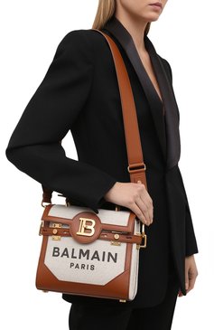 Женская сумка bbuzz 23 BALMAIN коричневого цвета, арт. VN0DB530/TCFN | Фото 5 (Сумки-технические: Сумки через плечо, Сумки top-handle; Материал сплава: Проставлено; Ремень/цепочка: На ремешке; Материал: Текстиль; Драгоценные камни: Проставлено; Размер: small)