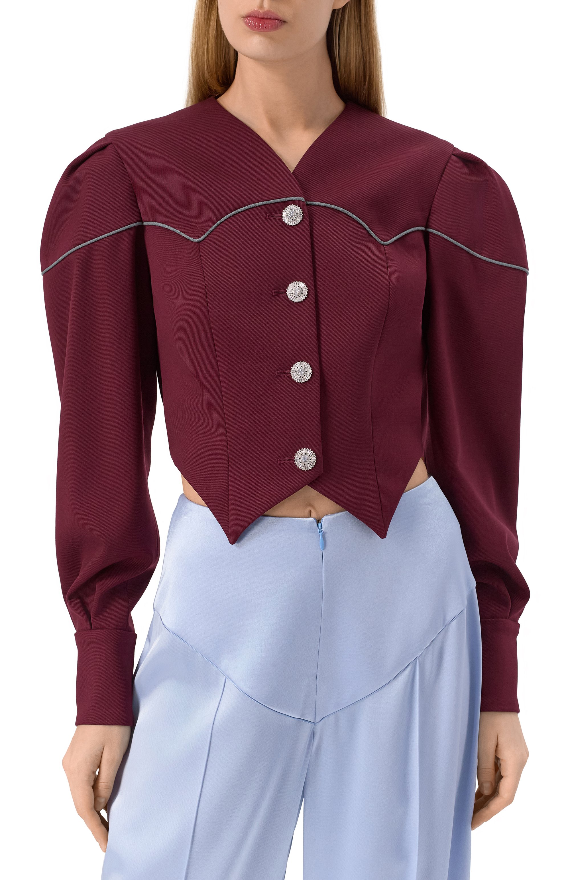 Шерстяной жакет ULYANA SERGEENKO бордового цвета по цене 265000 руб., арт. GCC005FW24RESORT 2070Т24, фото 3 Шерстяной жакет ULYANA SERGEENKO, арт. GCC005FW24RESORT 2070Т24, фото 3