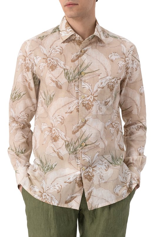 Рубашка из хлопка и льна Kiton UMCNERH0928301 Бежевый  UMCNERH0928301 Фото 3