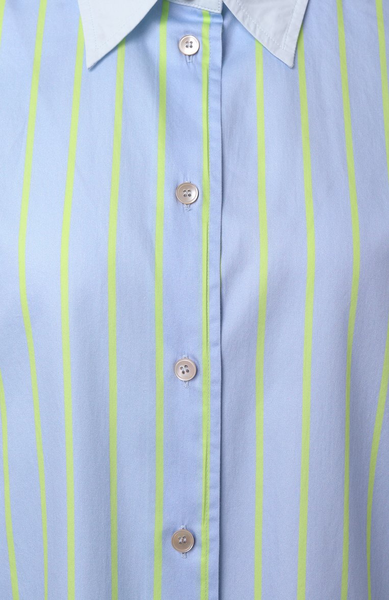 Женская хлопковая рубашка FORTE_FORTE голубого цвета, арт. 13610_MY SHIRT | Фото 6 (Длина (для топов): Удлиненные; Драгоценные камни: Проставлено; Рукава: Длинные; Материал сплава: Проставлено; Женское Кросс-КТ: Рубашка-одежда; Кросс-КТ: костюм; Принт: Полоска, С принтом; Стили: Классический; Материал внешний: Хлопок)