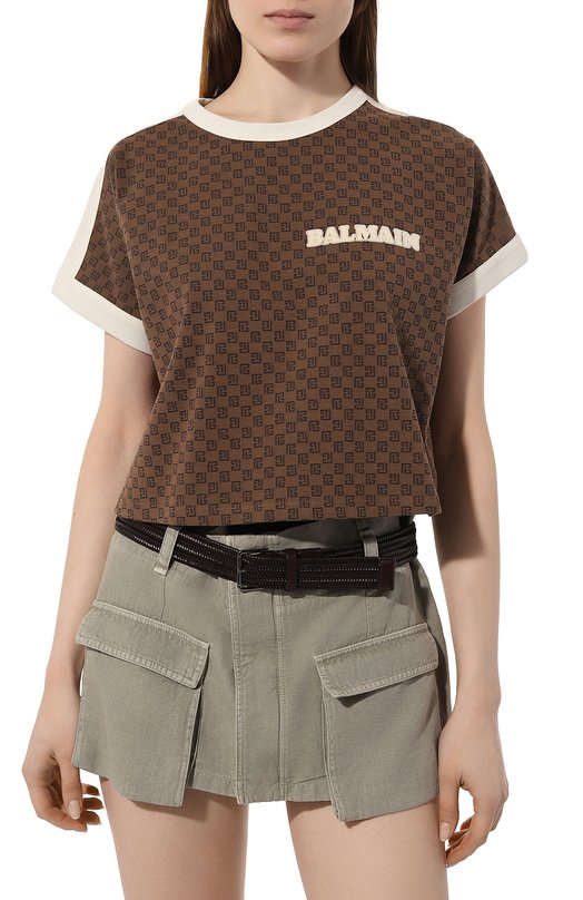 Хлопковая футболка Balmain BF0EE009/BC56 Коричневый  BF0EE009/BC56 Фото 3
