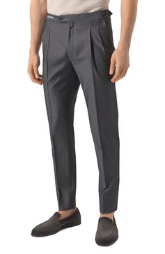 Мужские брюки из шерсти и хлопка CORNELIANI темно-серого цвета, арт. 254L21-2514201 | Фото 3 (Материал внешний: Шерсть, Хлопок; Драгоценные камни: Проставлено; Длина (брюки, джинсы): Стандартные; Материал сплава: Проставлено; Силуэт М (брюки): Чиносы; Случай: Повседневный; Стили: Кэжуэл)