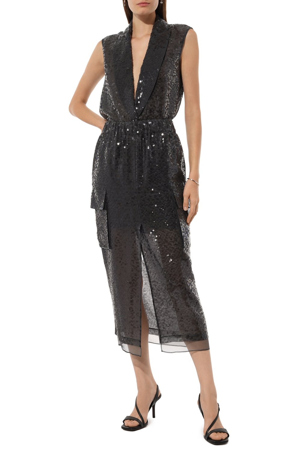 Шелковый жилет с отделкой пайетками BRUNELLO CUCINELLI, арт. MF940SM916, фото 2