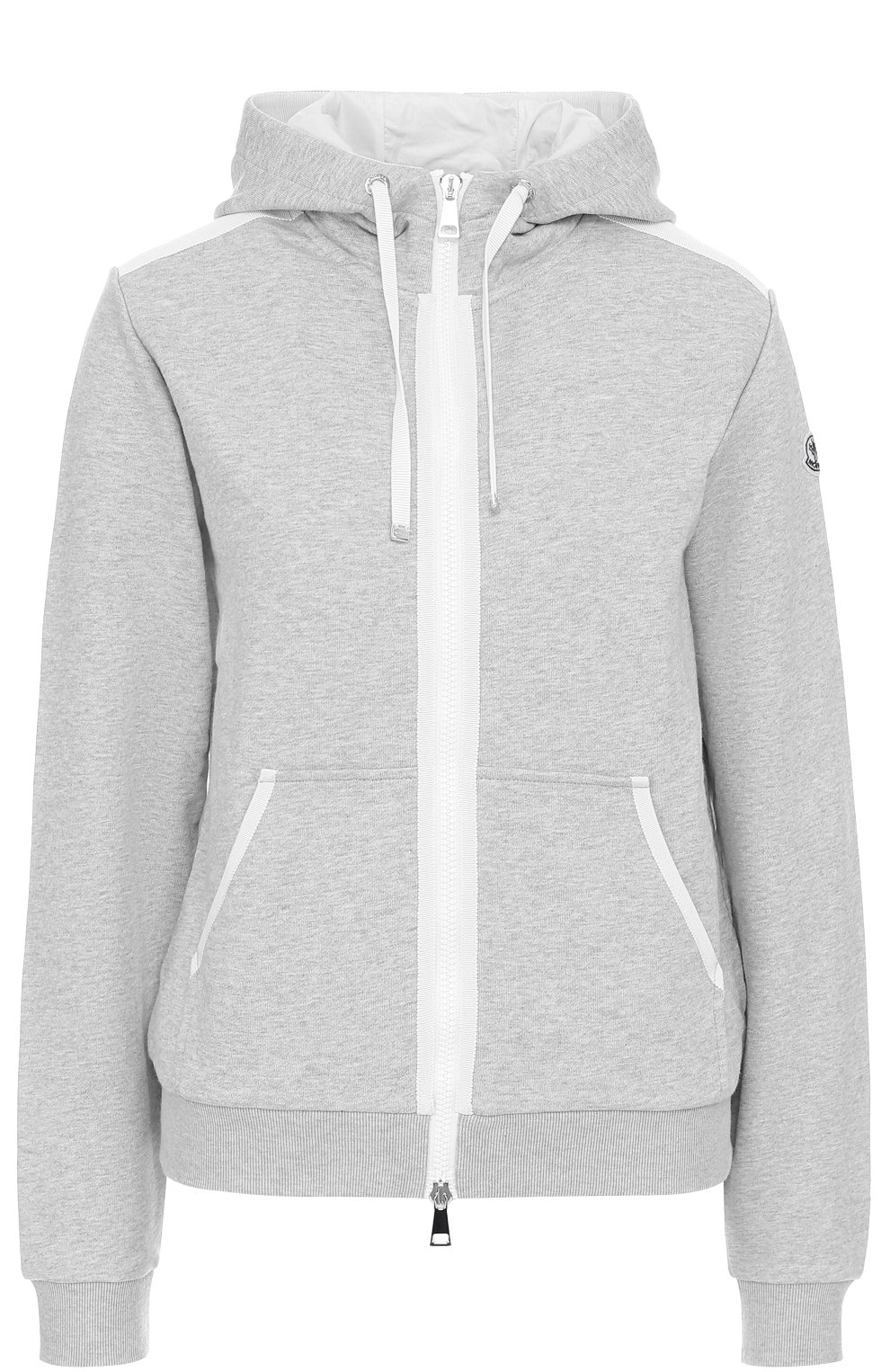 Кардиган на молнии с капюшоном MONCLER серого цвета по цене 29650 руб., арт. C1-093-84989-00-8098W, фото 1 Кардиган на молнии с капюшоном MONCLER, арт. C1-093-84989-00-8098W, фото 1