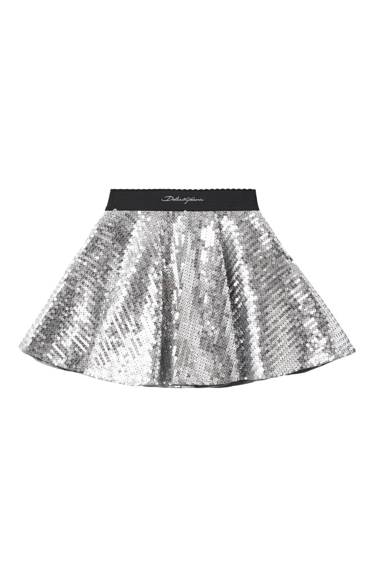Детская юбка DOLCE & GABBANA серебряного цвета, арт. L55I44/FLSIW/2-6 | Фото 1 (Материал сплава: Проставлено; Нос: Не проставлено; Случай: Вечерний; Материал внешний: Синтетический материал; Ростовка одежда: 4 года | 104 см, 6 лет | 116 см, 5 лет | 110 см)