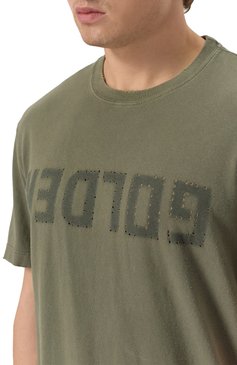 Мужская хлопковая футболка GOLDEN GOOSE DELUXE BRAND хаки цвета, арт. GMP01220.P000671 | Фото 5 (Рукава: Короткие; Длина (для топов): Стандартные; Материал внешний: Хлопок; Принт: С принтом; Стили: Кэжуэл; Мужское Кросс-КТ: Футболка-одежда; Кросс-КТ: Джерси)