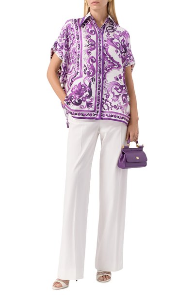 Шелковая блузка DOLCE & GABBANA фиолетового цвета по цене 218000 руб., арт. F5T52T/HI1TK, фото 2 Шелковая блузка DOLCE & GABBANA, арт. F5T52T/HI1TK, фото 2