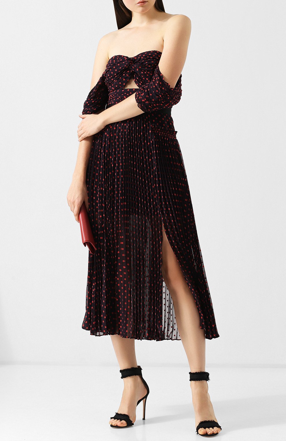 Приталенное платье-миди с принтом и открытыми плечами SELF-PORTRAIT, арт. SP18-061N, фото 2