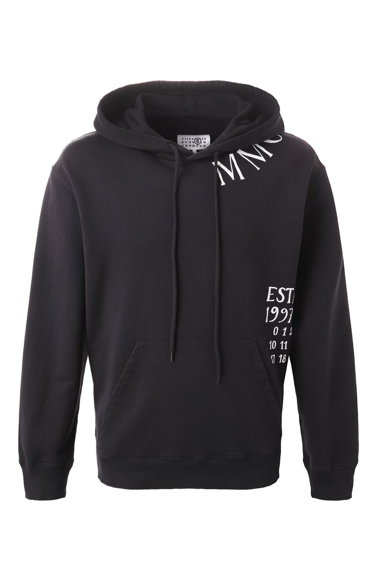 Мужской хлопковое худи MM6 черного цвета, арт. SH0GU0026/M25012 | Фото 1 (Рукава: Длинные; Длина (для топов): Стандартные; Материал сплава: Проставлено; Драгоценные камни: Проставлено; Мужское Кросс-КТ: Худи-одежда; Стили: Кэжуэл; Принт: С принтом; Материал внешний: Хлопок)
