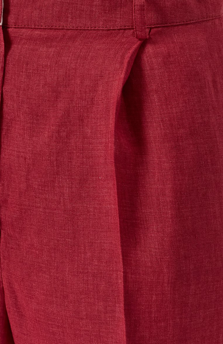Женские льняные шорты KITON бордового цвета, арт. D51115K0903E01 | Фото 6 (Автоматизация ТО: Проставлено; Длина Ж (юбки, платья, шорты): Миди; Материал внешний: Лен; Автоматизация состава: Проставлено; Кросс-КТ: костюм; Стили: Кэжуэл)