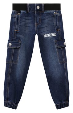 Детские джинсовые джоггеры MOSCHINO темно-синего цвета, арт. HUP05A/LDE10 | Фото 1 (Материал внешний: Хлопок, Деним; Мальчики Кросс-КТ: Джоггеры-одежда; Детали: На резинке; Тематический товар: Teddy Bear; Нос: Не проставлено; Материал сплава: Проставлено; Ростовка одежда: 10 - 11 лет | 140 - 146см, 12 лет | 152 см, 13 - 15 лет | 158 см, 4 года | 104 см, 6 лет | 116 см, 8 лет | 128 см)