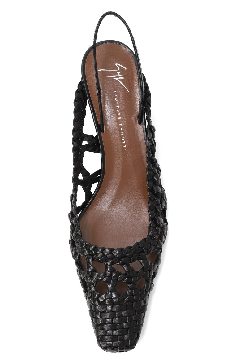 Женские кожаные туфли brendha cage 90 GIUSEPPE ZANOTTI DESIGN черного цвета, арт. E550003 | Фото 6 (Каблук высота: Высокий; Материал внутренний: Натуральная кожа; Материал внешний: Натуральная кожа; Подошва: Плоская; Каблук тип: Устойчивый; Женское Кросс-КТ: Слингбэки; Автоматизация состава: Проставлено; Автоматизация ТО: Проставлено)