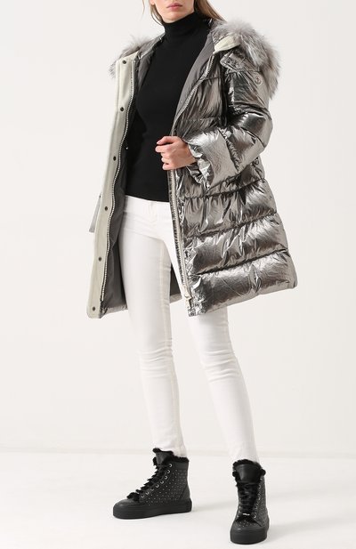 Стеганый пуховик с отделкой из меха лисы MONCLER, арт. C2-093-49973-25-549F8, фото 2
