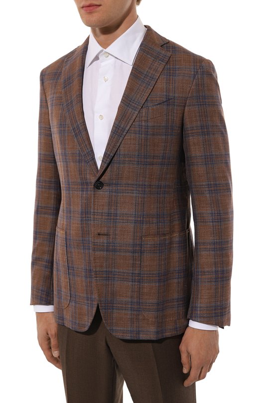 Пиджак из шерсти и шелка Zilli MNT-VG2F-2-C6211/M001 Коричневый  MNT-VG2F-2-C6211/M001 Фото 4