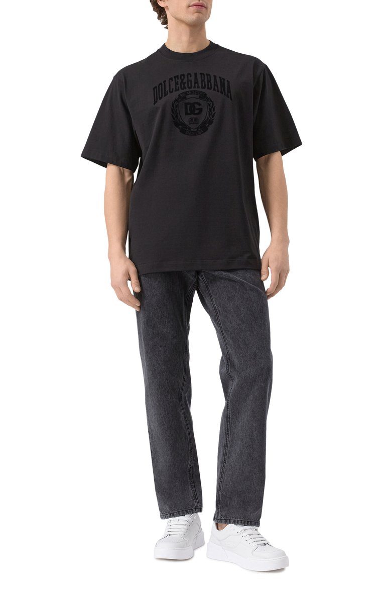 Мужская хлопковая футболка DOLCE & GABBANA черного цвета, арт. G8SH7T/G702E | Фото 2 (Длина (для топов): Стандартные; Рукава: Короткие; Принт: С принтом; Стили: Кэжуэл; Материал внешний: Хлопок; Кросс-КТ: Джерси; Мужское Кросс-КТ: Футболка-одежда)