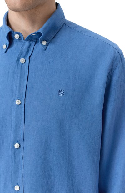 Льняная рубашка BOSS голубого цвета по цене 19950 руб., арт. 50556077, фото 5 Льняная рубашка BOSS, арт. 50556077, фото 5