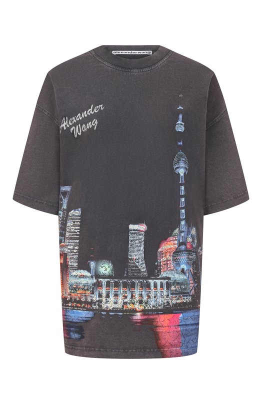 Хлопковая футболка Alexander Wang UCC3251844 Серый UCC3251844