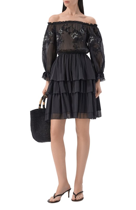 Платье из хлопка и шелка Ermanno Scervino D484Q621XYR Чёрный  D484Q621XYR Фото 2