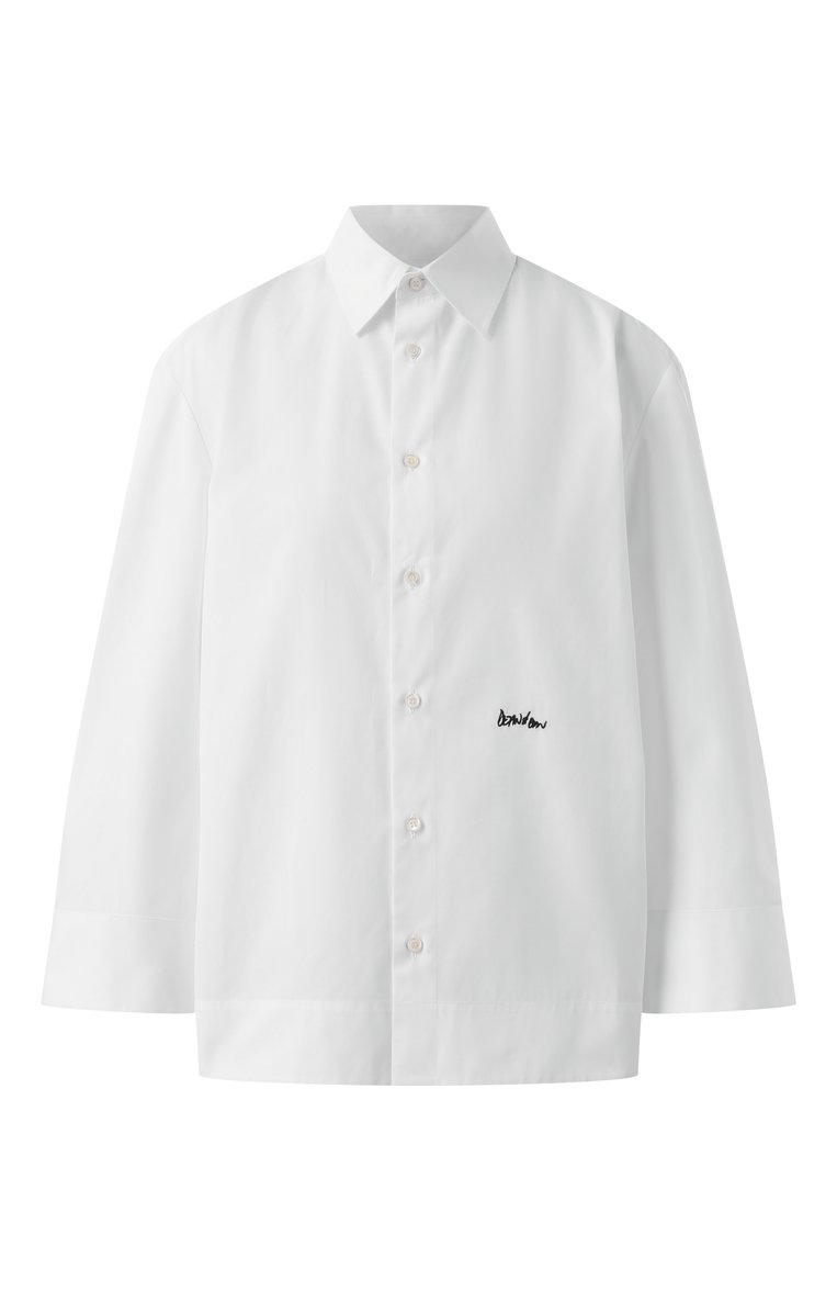 Женская хлопковая рубашка DSQUARED2 белого цвета, арт. S75DL0899/S36275 | Фото 1 (Длина (для топов): Стандартные; Рукава: Длинные; Женское Кросс-КТ: Рубашка-одежда; Принт: Без принта; Стили: Классический; Материал внешний: Хлопок; Автоматизация состава: Проставлено; Автоматизация ТО: Проставлено)