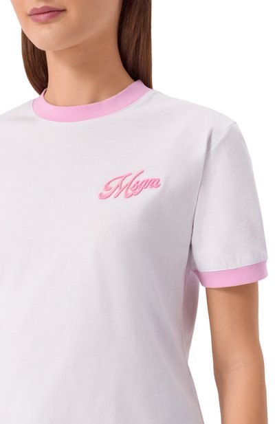 Хлопковая футболка MSGM белого цвета по цене 19250 руб., арт. 4041MDM112D/267002, фото 5 Хлопковая футболка MSGM, арт. 4041MDM112D/267002, фото 5