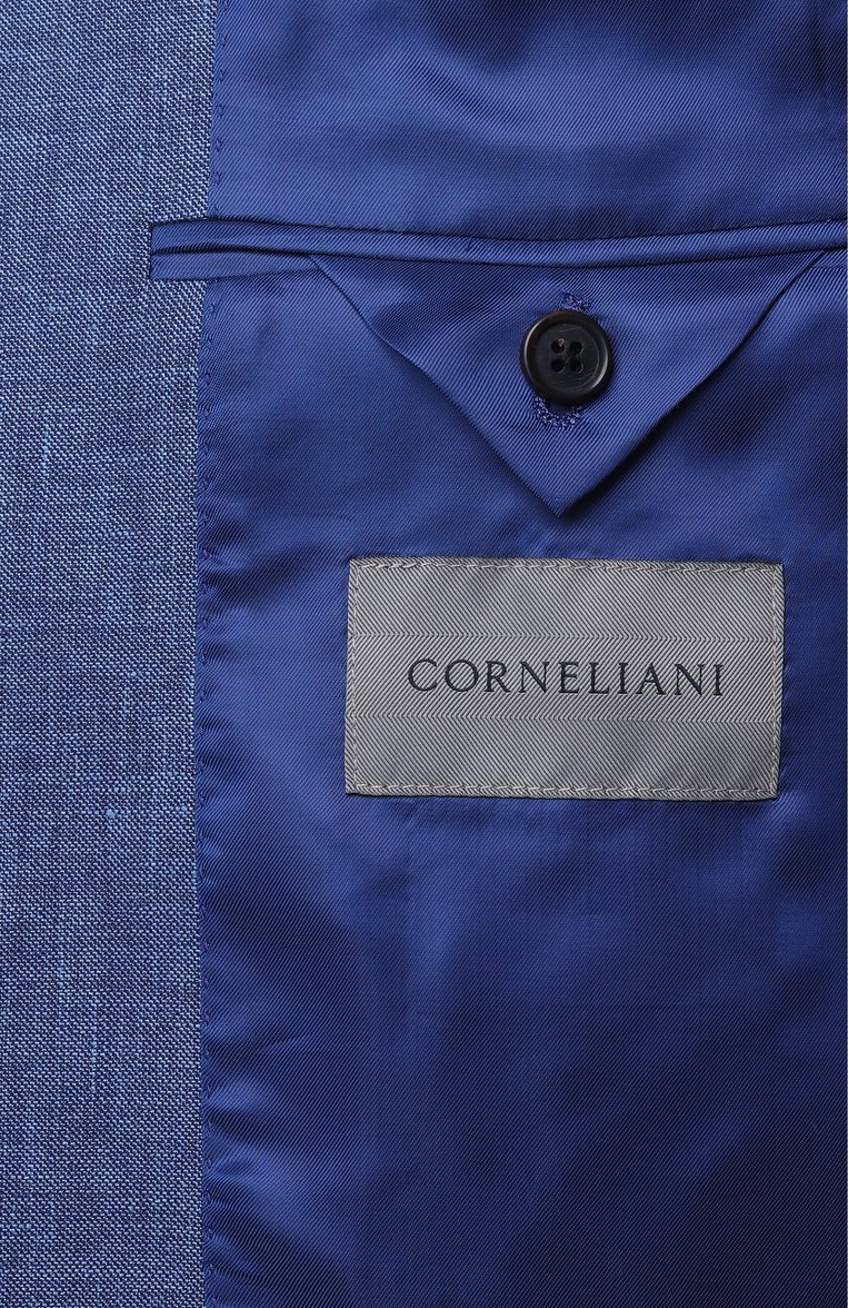 Мужской костюм из шерсти и льна CORNELIANI синего цвета, арт. 25X008-2518263_SET | Фото 10 (Материал внешний: Шерсть, Лен; Рукава: Длинные; Материал сплава: Проставлено; Драгоценные камни: Проставлено; Костюмы М: Однобортный; Стили: Классический, Кэжуэл)