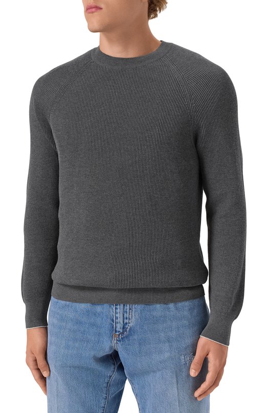 Хлопковый джемпер Brunello Cucinelli M29400100 Серый  M29400100 Фото 3
